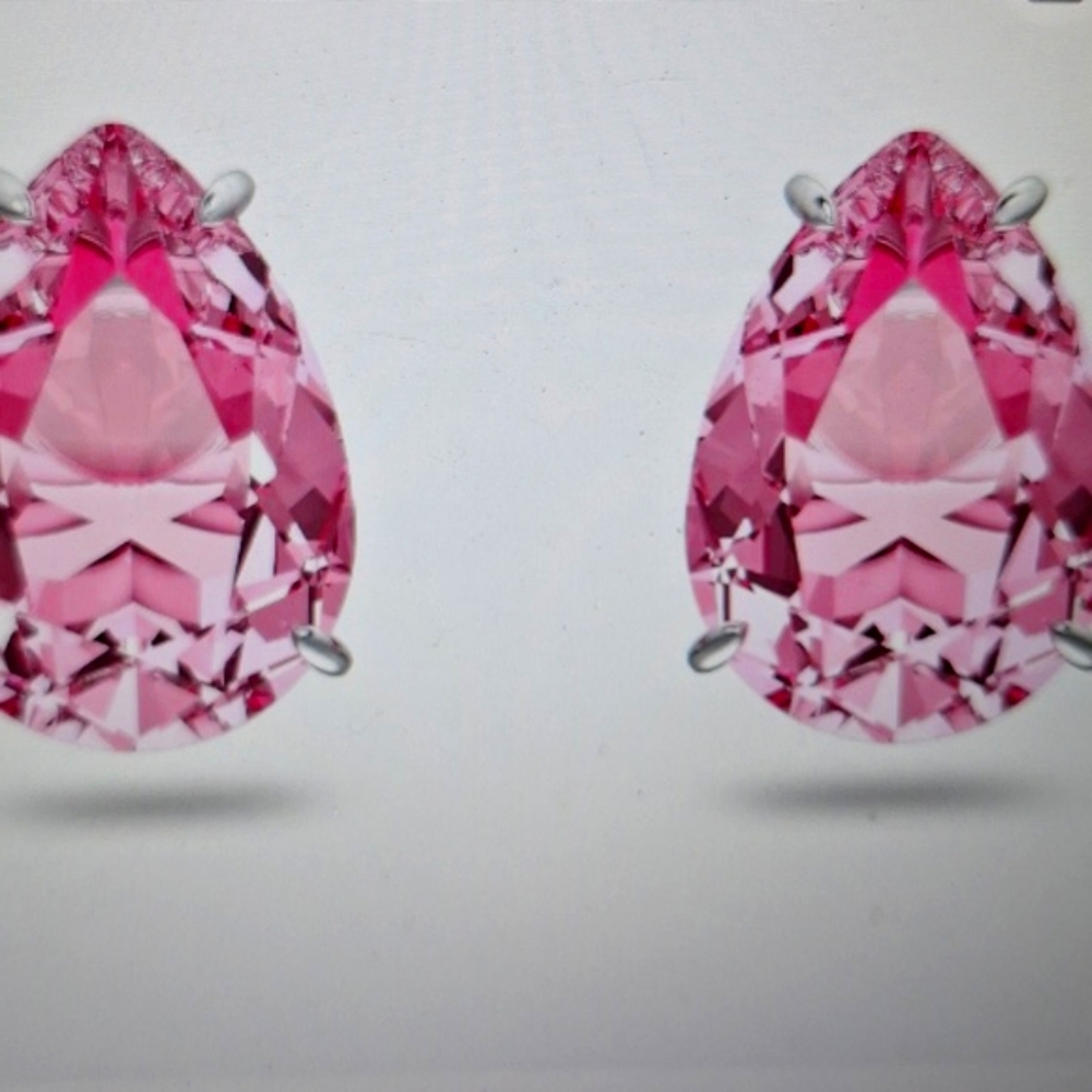 Swarovski Pink Silver Tone Plated Pear Studs Crystal Earrings GEMA Collection